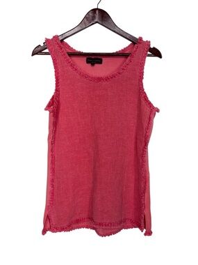 Flora Ashley Made In Italy Melon Fringe Trim Linen Cotton Tank Top Size Small